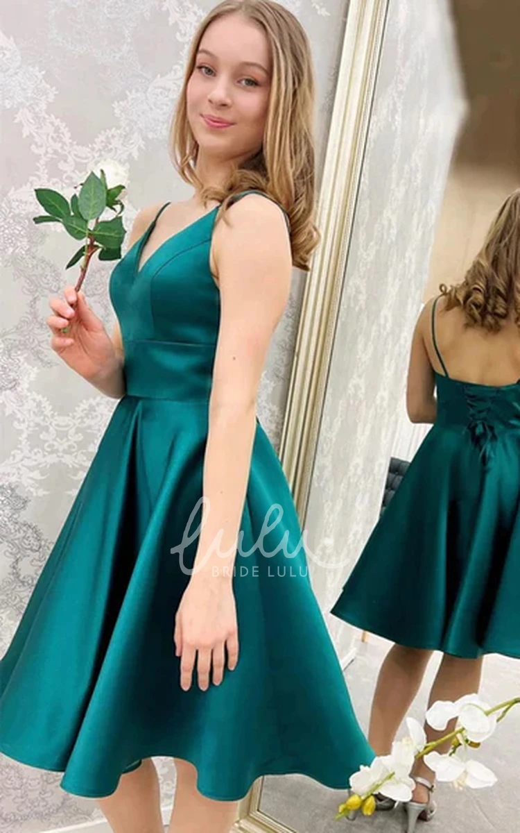 Satin A-line Spaghetti Homecoming Dress with Corset Back Sexy Prom Dress