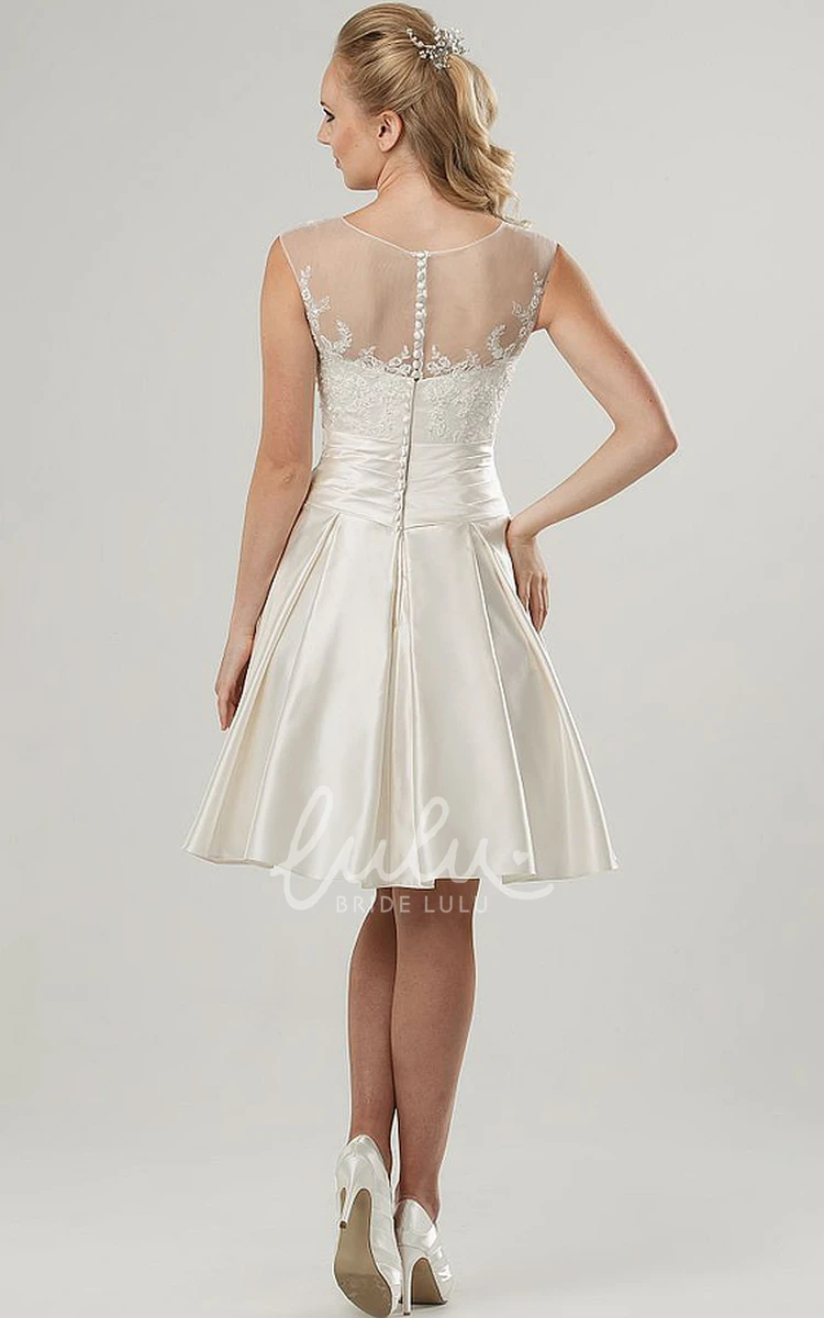 Sleeveless Satin A-Line Wedding Dress with Illusion Scoop-Neck