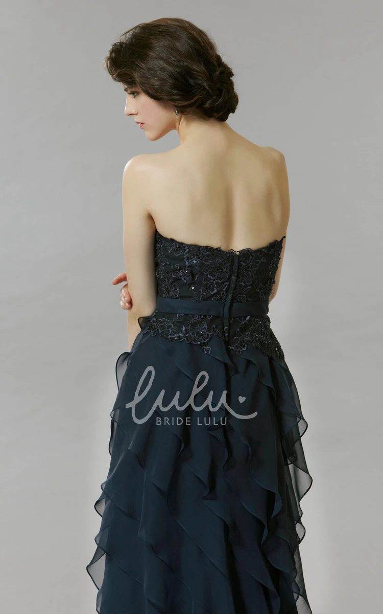 Lace Chiffon Strapless Prom Dress with Backless Style A-Line Floor-Length Sleeveless Dress