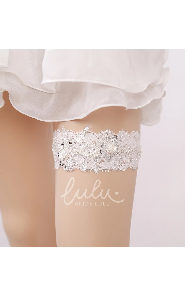 Stretch Beaded Pearl Lace Applique Sexy Wedding Garter 16-23inch