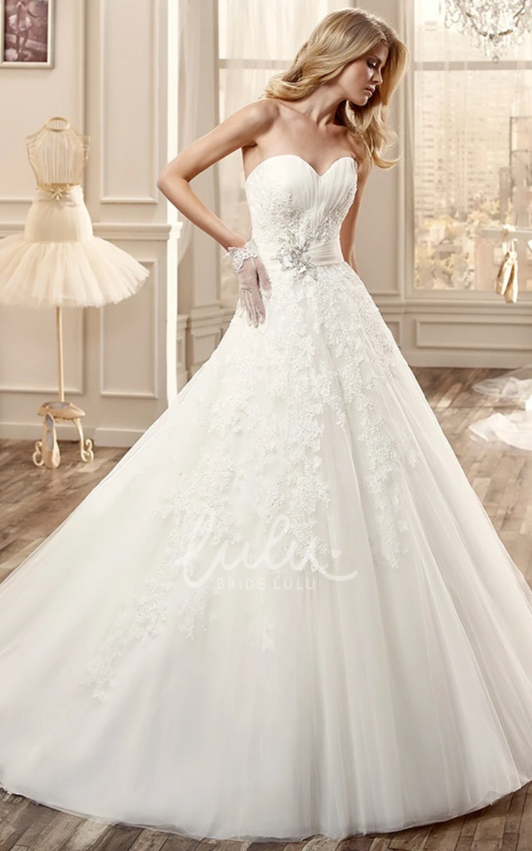 Side Floral Waist Sweetheart Ruching Long Wedding Dress