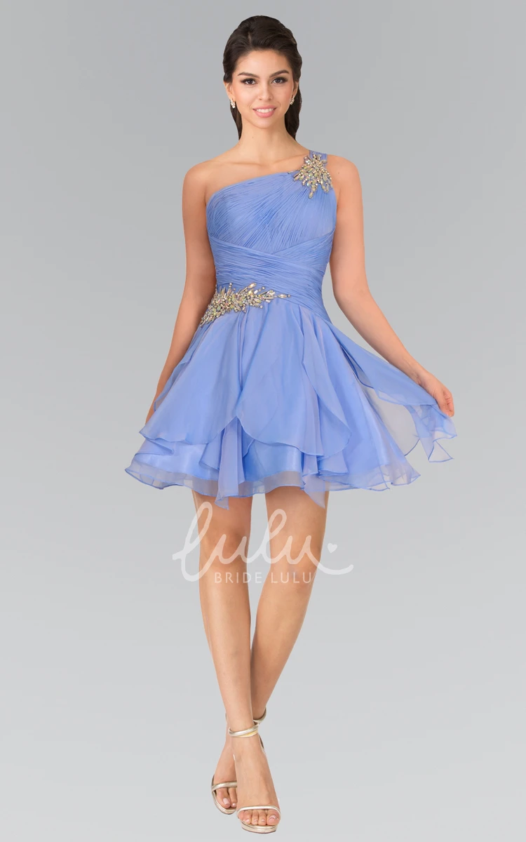 Chiffon One-Shoulder A-Line Formal Dress with Beading & Ruching