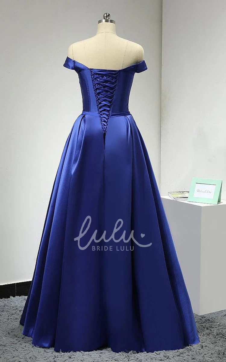 Satin Off-Shoulder Bridesmaid Dress Elegant Floor-Length Gown