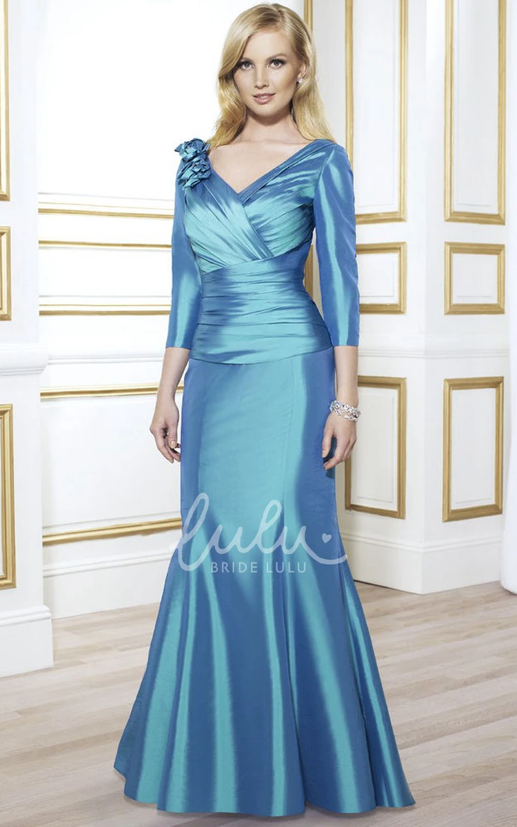 Floral Satin Mother Of The Bride Dress with Ruched Long Sleeves Classy Bridesmaid Dress