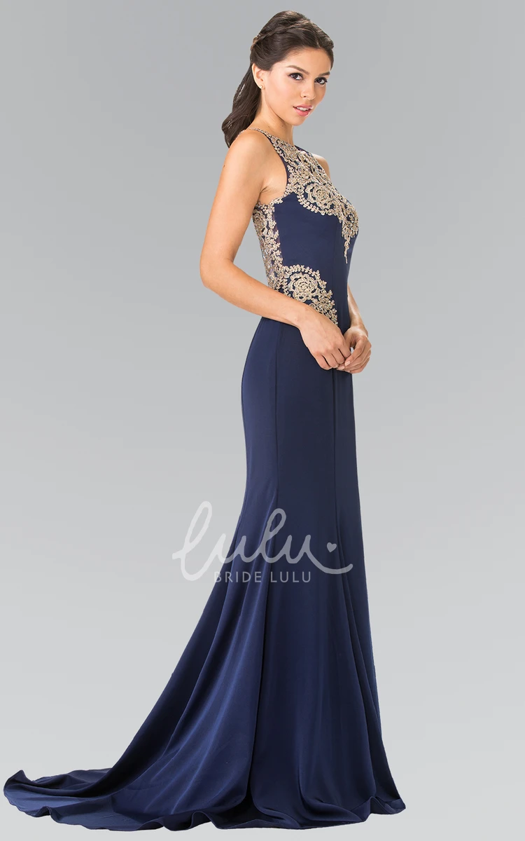 Beaded Jersey Maxi Dress with Scoop Neckline and Brush Train for Prom