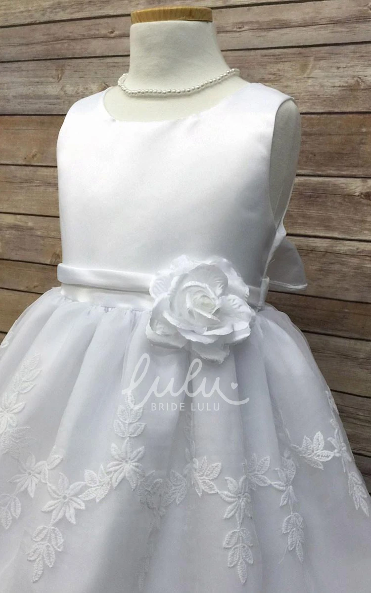 Organza Floral Tea-Length Flower Girl Dress with Embroidery Unique Bridesmaid Dress