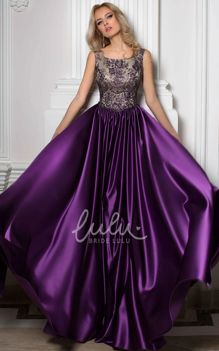 Satin A-Line Formal Dress with Beading and Low-V Back