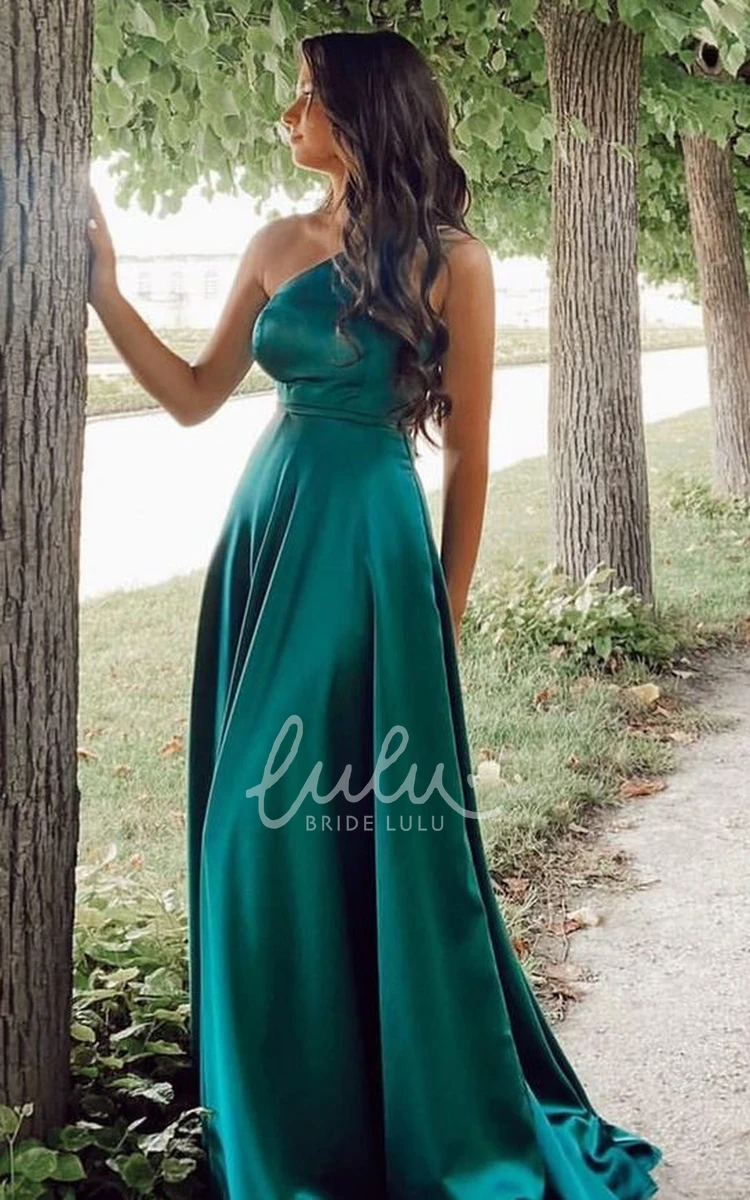 Simple Country Prom Dress with Zipper Back A-Line One-shoulder Satin Sexy