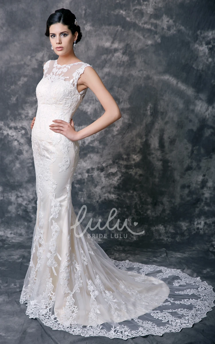 Lace Mermaid High Neck Wedding Dress with Court Train Elegant Sleeveless Bridal Gown