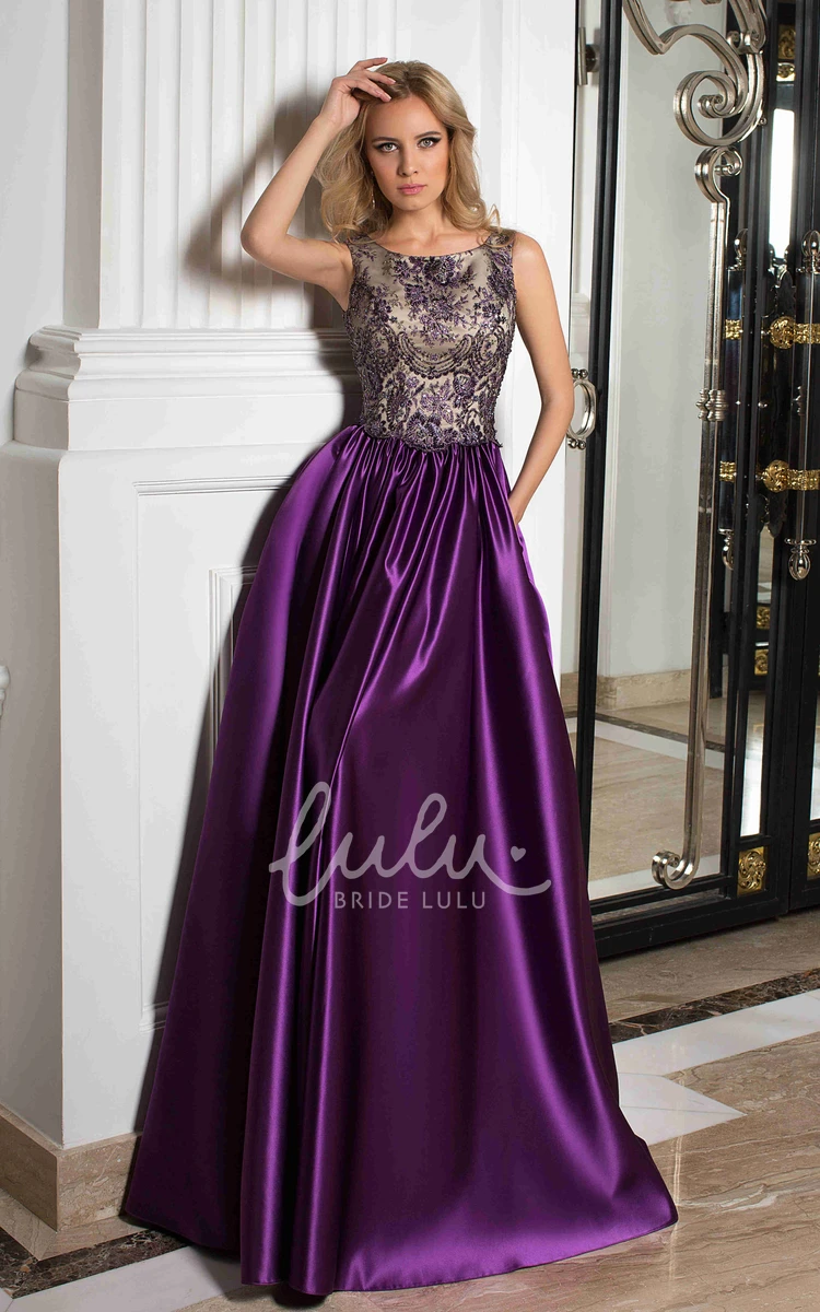 Satin A-Line Formal Dress with Beading and Low-V Back