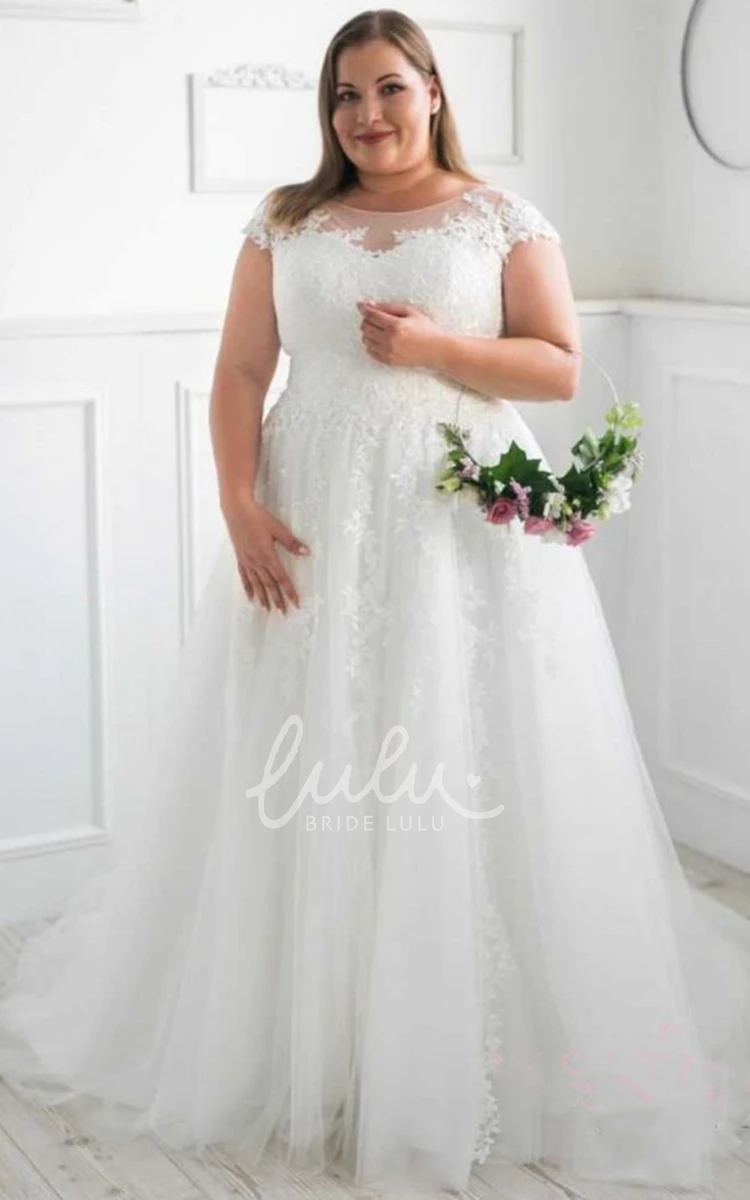 Romantic A Line Tulle Wedding Dress with Appliques and Sweep Train