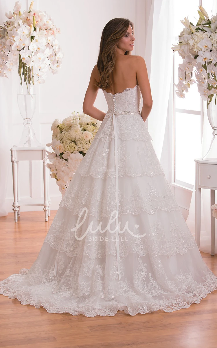 Lace Detail Tiered A-Line Wedding Dress Sweetheart Elegant