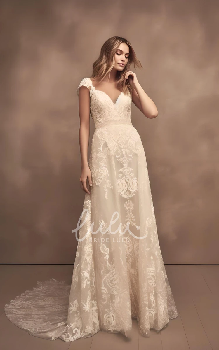 Elegant Lace A-Line Wedding Dress V-neck V Back 2024