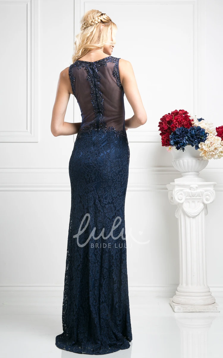 Lace Illusion High-Low Formal Dress with Beading Sheath Style