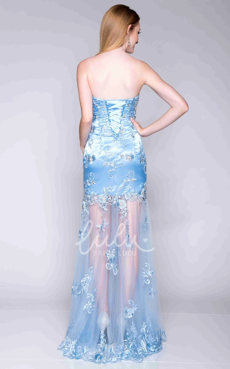 Appliqued Satin and Tulle Sheath Prom Dress Unique Satin and Tulle Sheath Prom Dress Women