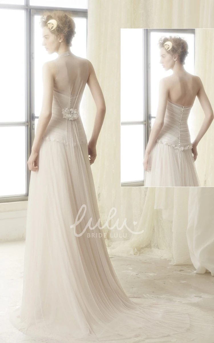 Strapless A-Line Tulle Wedding Dress with Ruched Bodice and Illusion Back