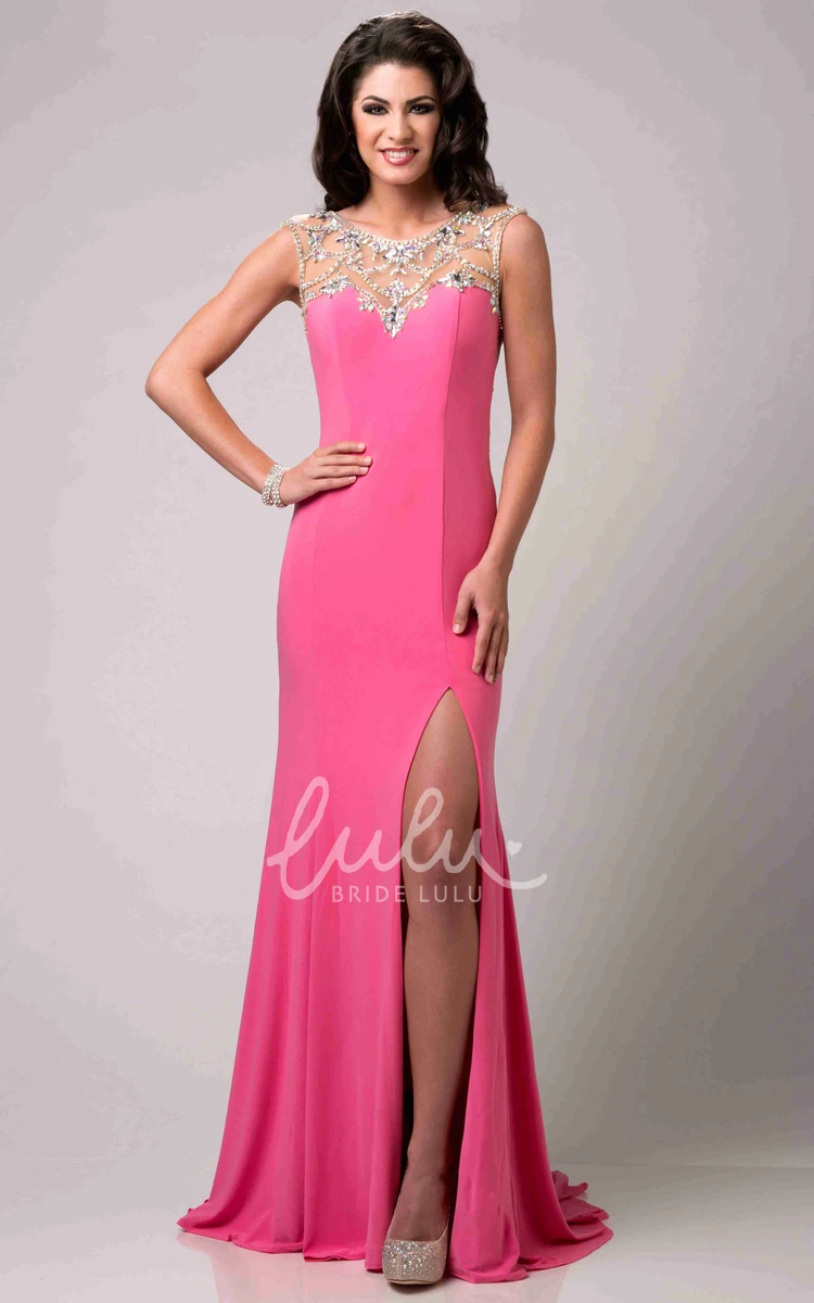 Satin Chiffon Cap Sleeve Prom Dress with Crystal Top Detail Elegant Prom Dress