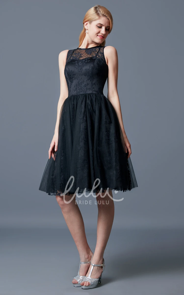 Illusion Neck Lace Knee Length Dress for Women