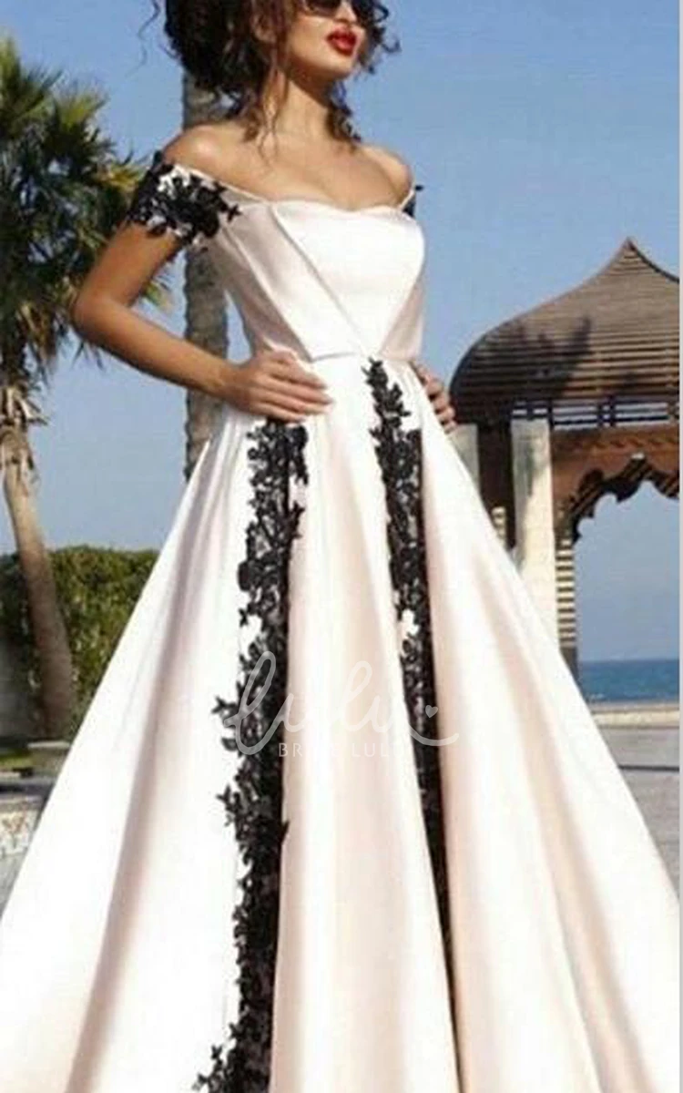 Off-the-Shoulder Black Applique Evening Dress in Modern Style