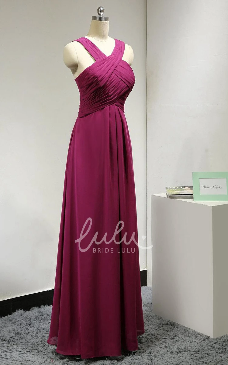 Fuchsia Long Chiffon Formal Evening Gown Flowy Prom Dress 2024