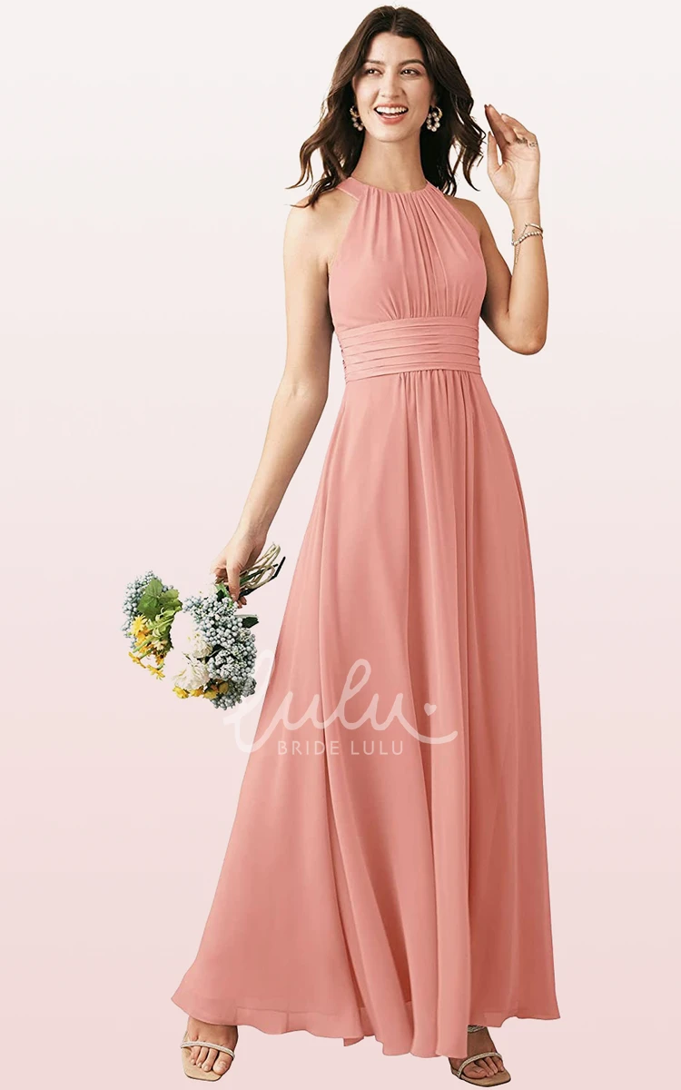 Chiffon Halter A-line Bridesmaid Dress with Ruching Ankle-length