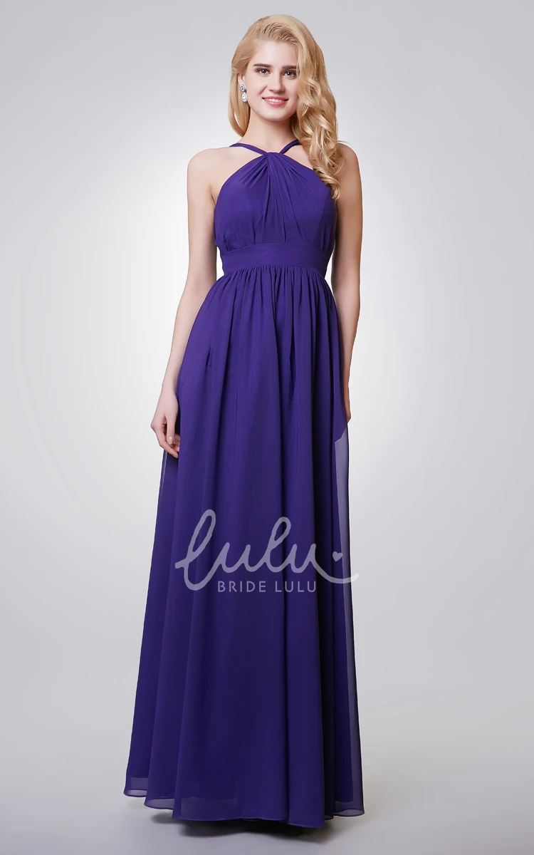 Long Halter Chiffon Dress with Key-hole Elegant Bridesmaid Dress 2024