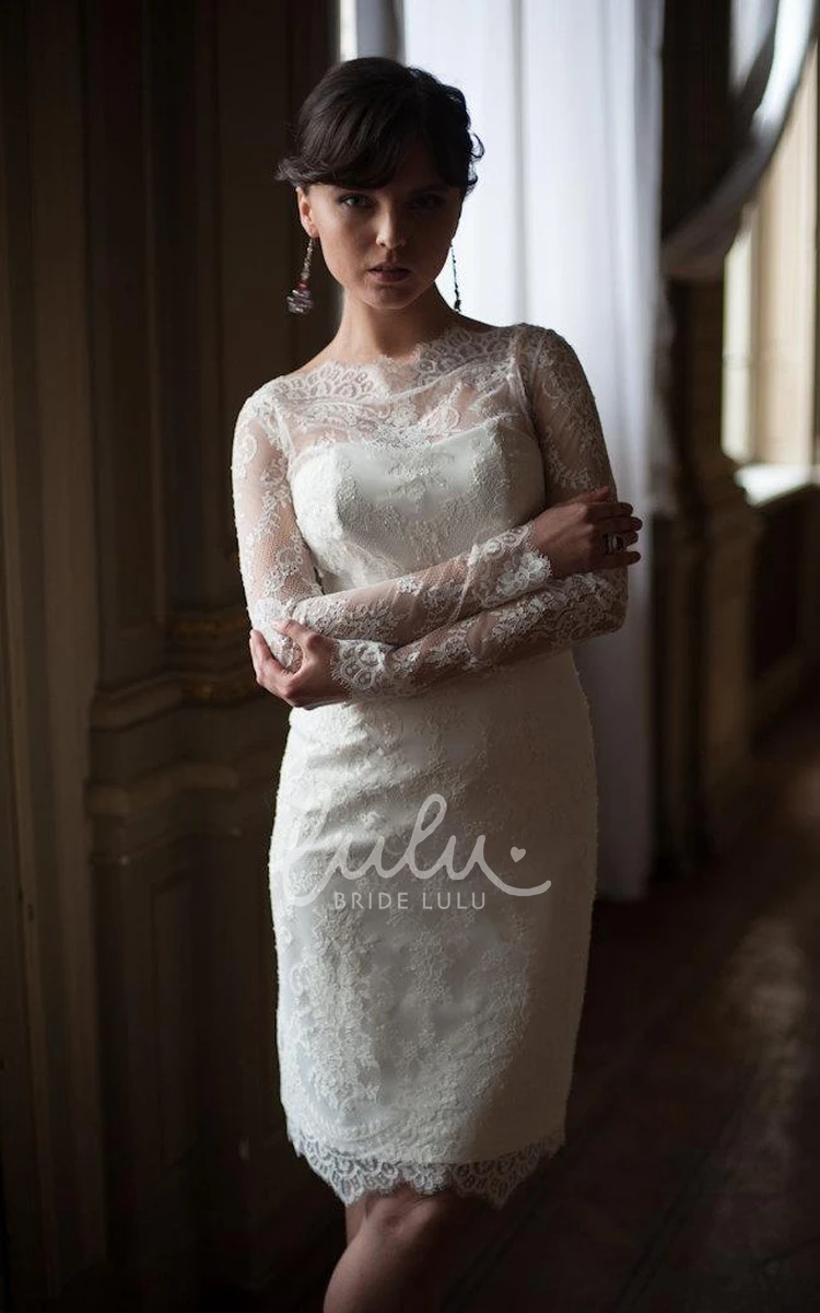 High Neck Sheath Lace Wedding Dress with Short Fitted Style