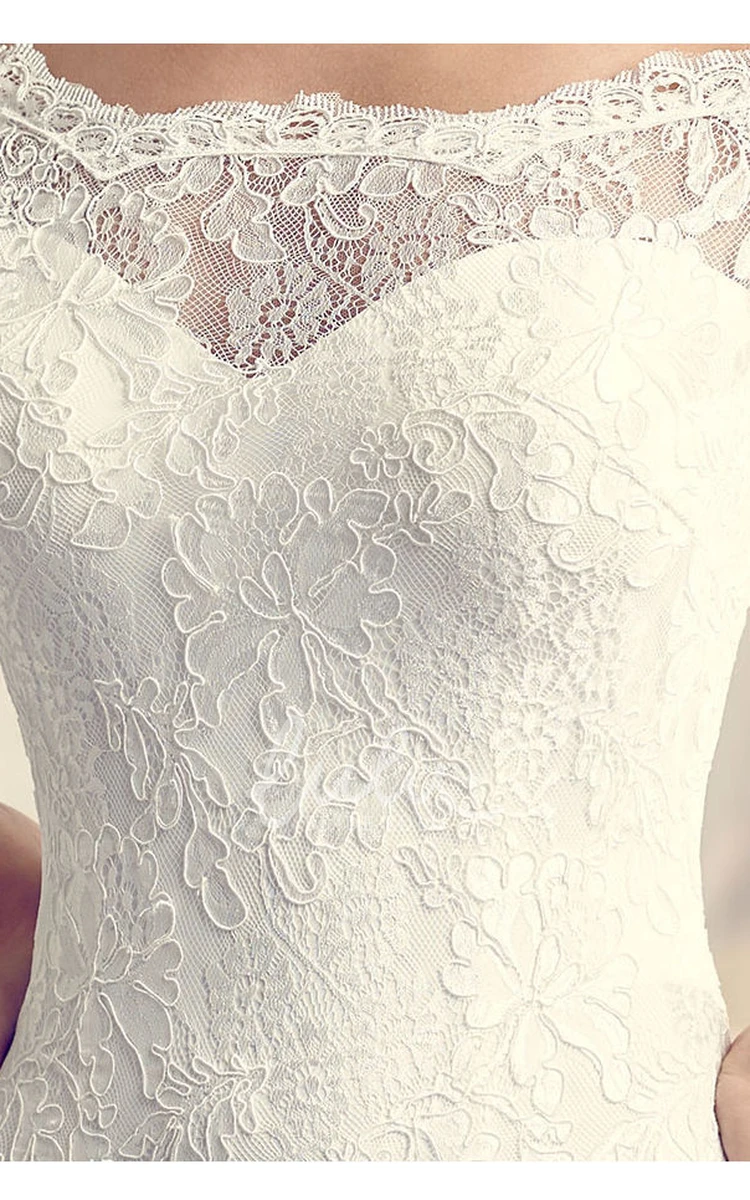 Off-The-Shoulder Long-Sleeve Lace Wedding Dress with Court Train Modern Bridal Gown