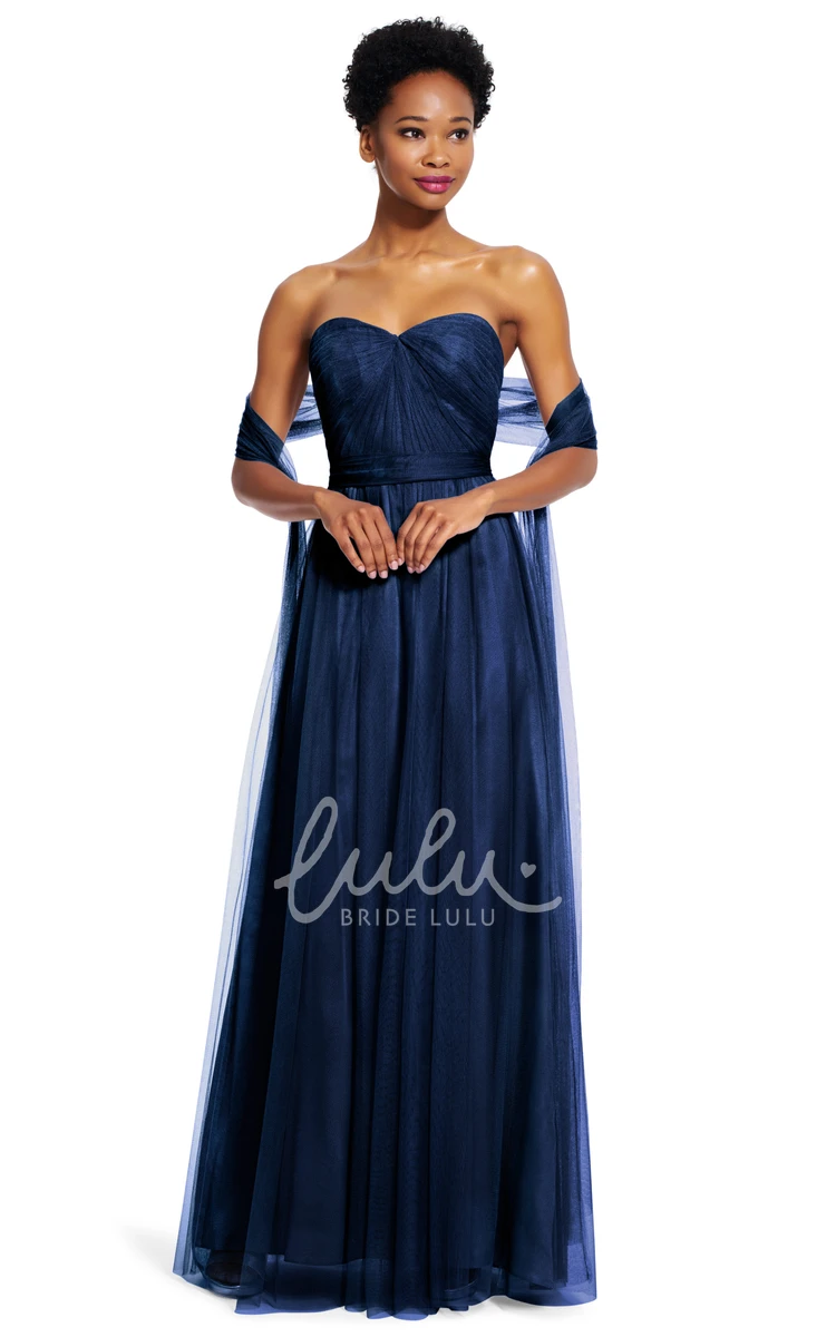 Strapped Sleeveless Tulle A-Line Bridesmaid Dress Long and Ruched with Sash