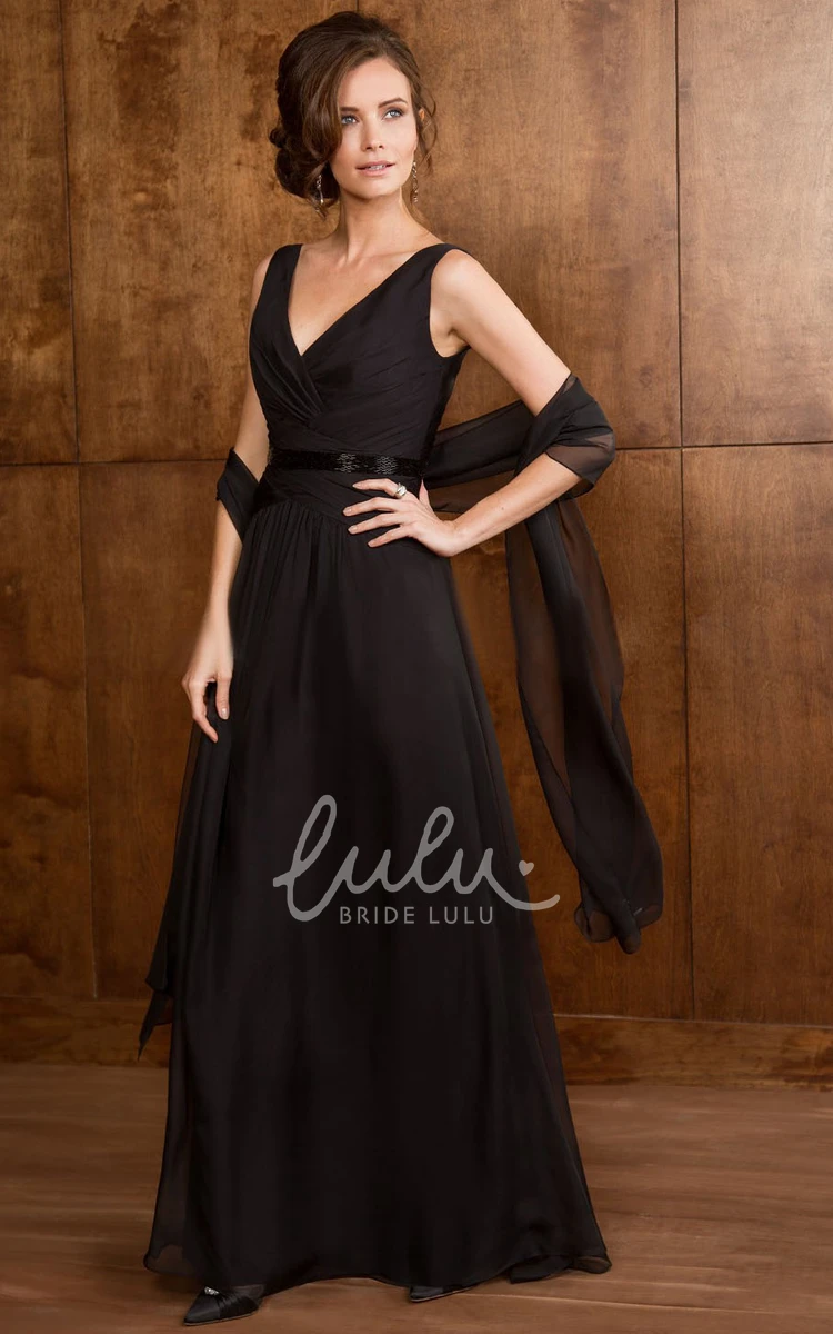 A-Line V-Neck Gown with Matching Shawl Sleeveless Bridesmaid Dress