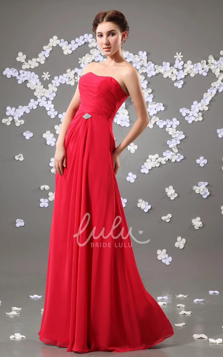 Sleeveless Strapless Maxi Chiffon Bridesmaid Dress With Beading