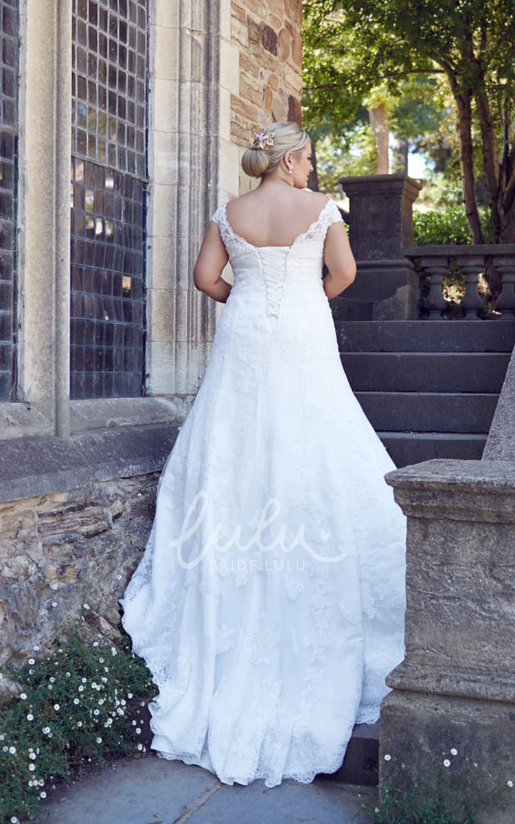 Lace-Up Plus Size Wedding Dress with Off-The-Shoulder Neckline Romantic Lace Details