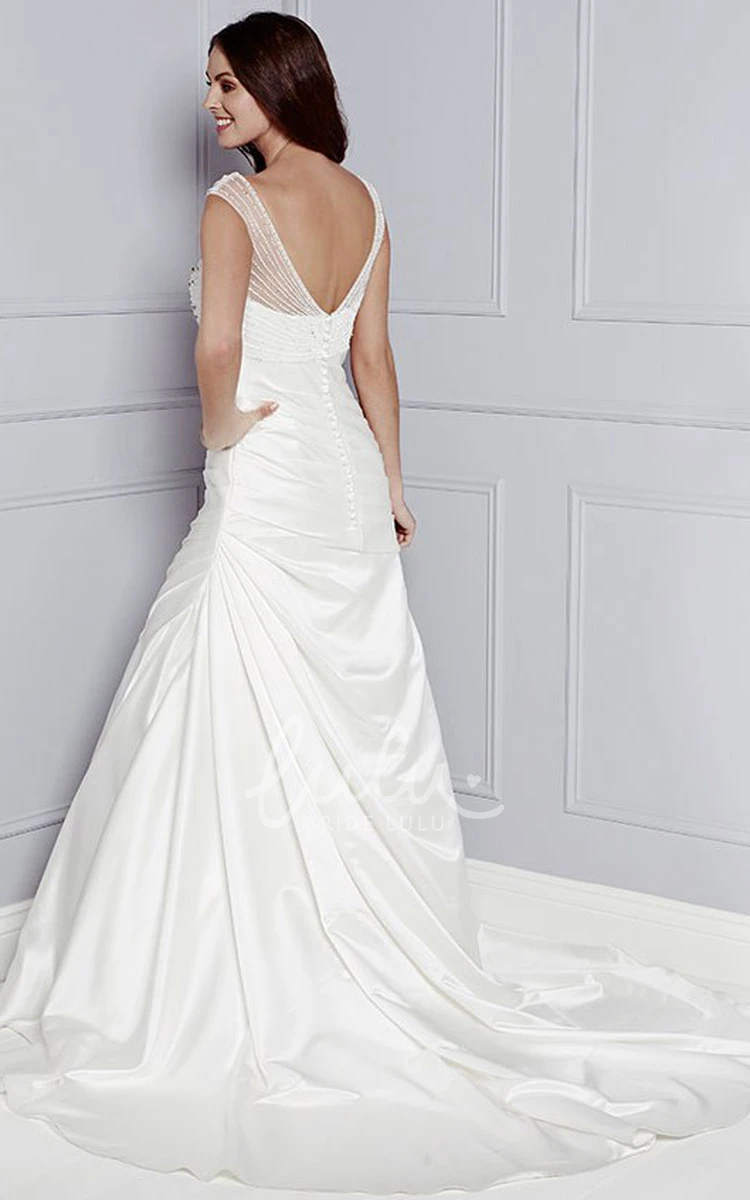 Beaded V-Neck A-Line Wedding Dress with Cap Sleeves