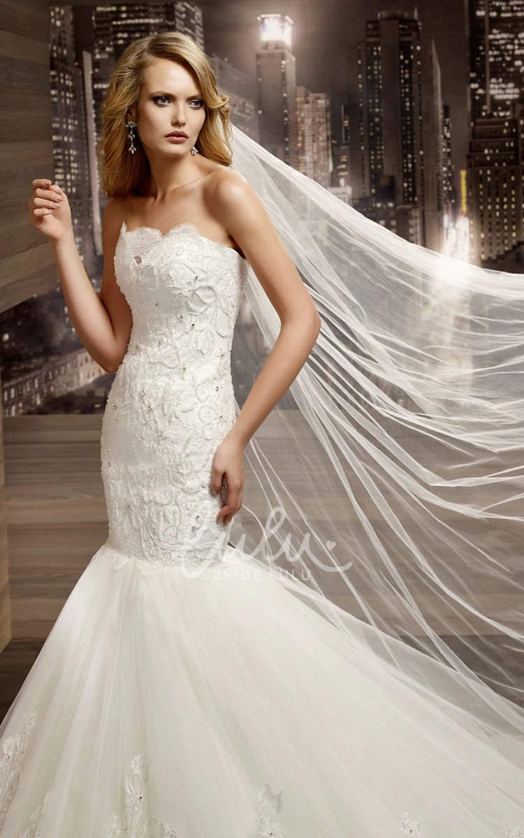 Lace Mermaid Wedding Dress with Appliques and Brush Train