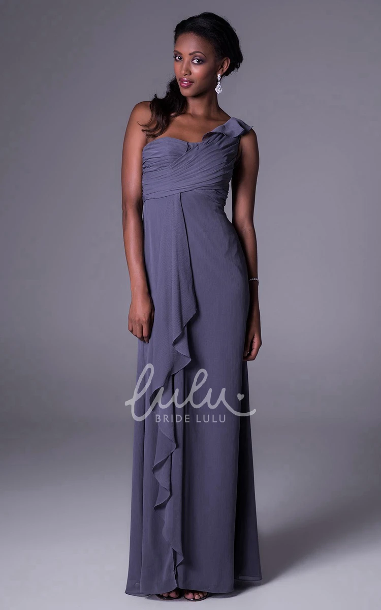 One-Shoulder Ruched Chiffon Bridesmaid Dress with Draping Floor-Length Elegant Dress