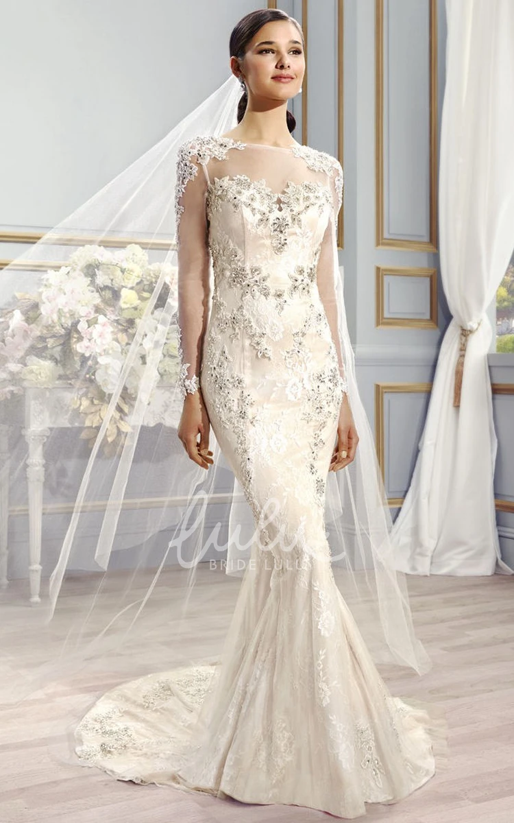 Lace Appliqued Bateau Sleeve Wedding Dress Floor-Length