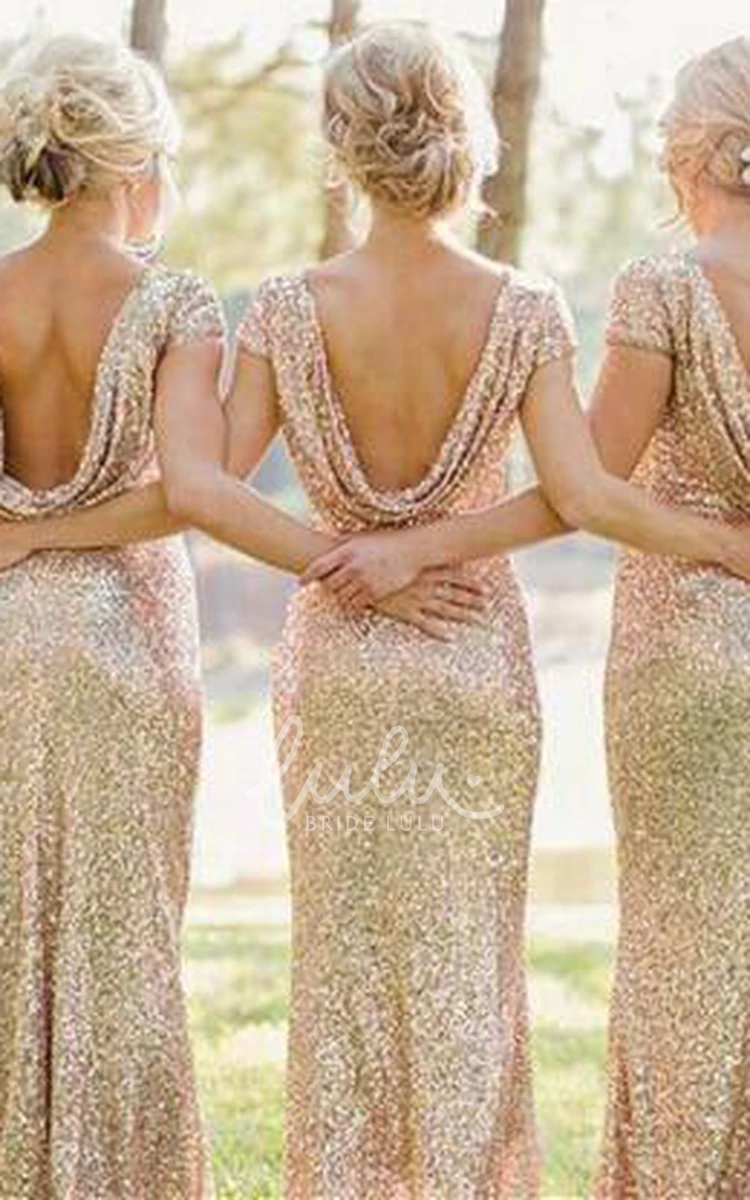 Sequin Bateau Cap Sleeve Prom Dress for Bridesmaids