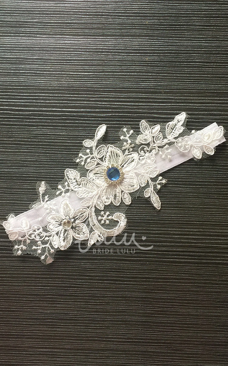 Blue Diamond Lace Garter Elegant Applique Elastic 16-23inch