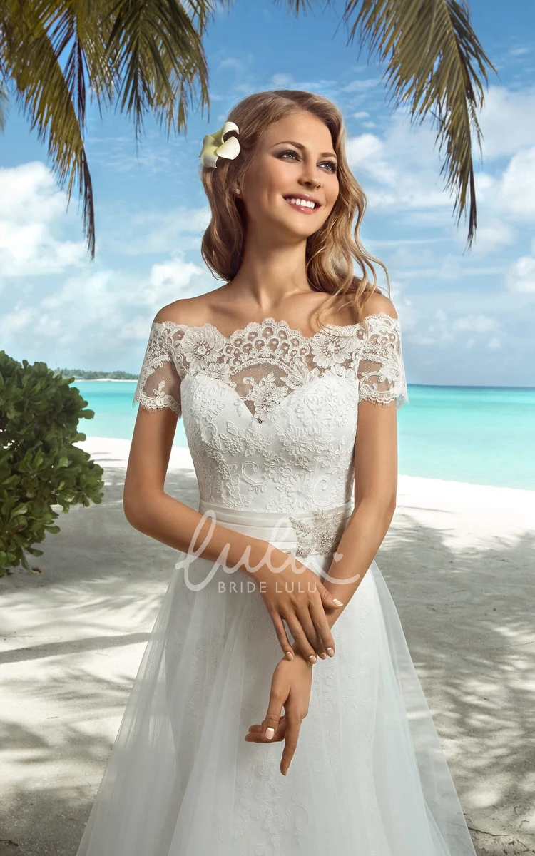 Cap-Sleeve Lace-Up Mermaid Wedding Dress with Sash and Appliques