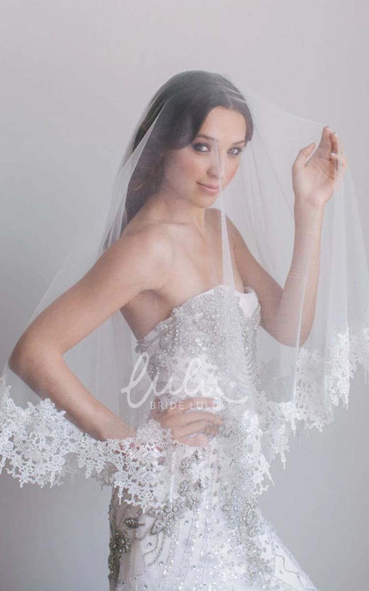 Elbow Bridal Veil with Lace Applique Vintage & Elegant