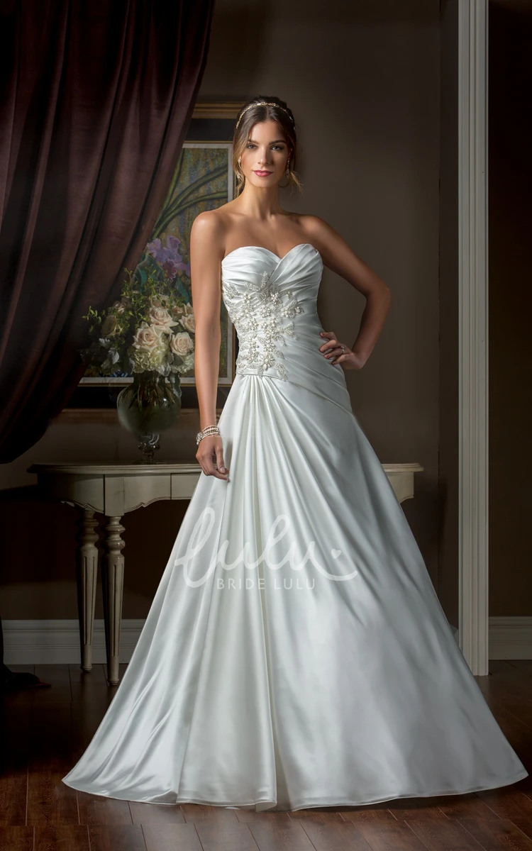A-Line Sweetheart Wedding Dress with Ruching and Beadings Elegant Bridal Gown