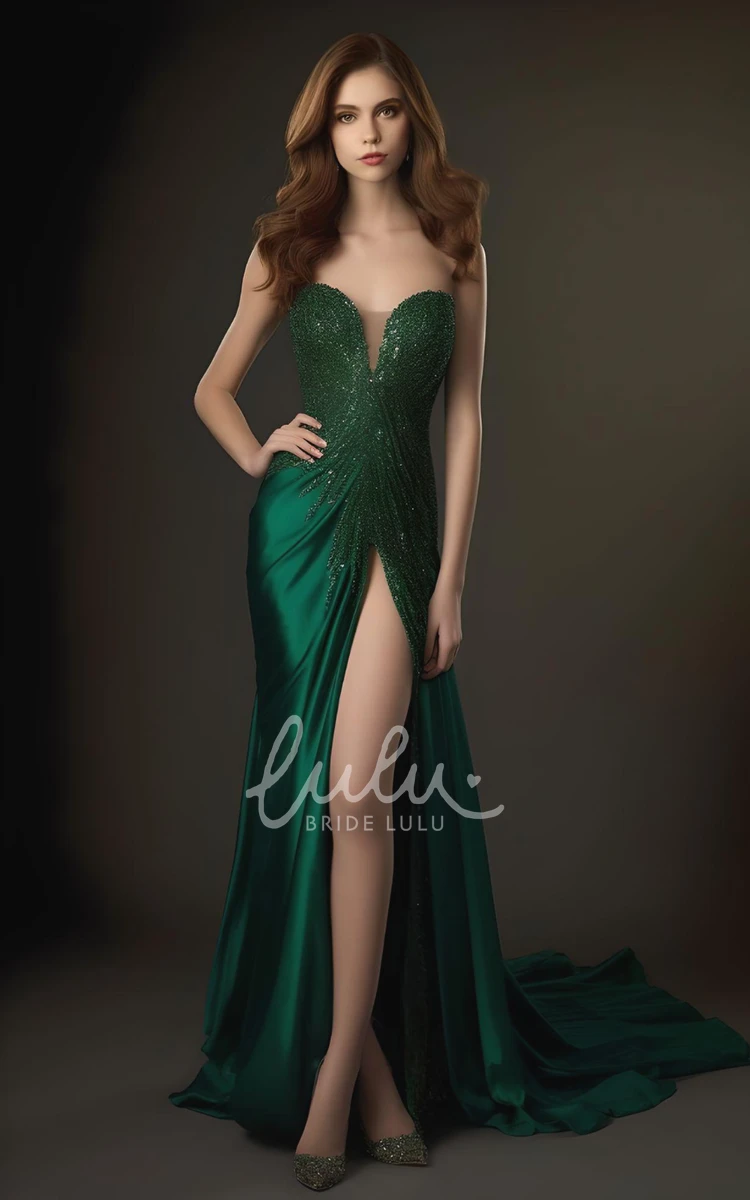 Mermaid Sleeveless Satin Evening Dress with Split Front Simple Sexy Ethereal Sweetheart 2024