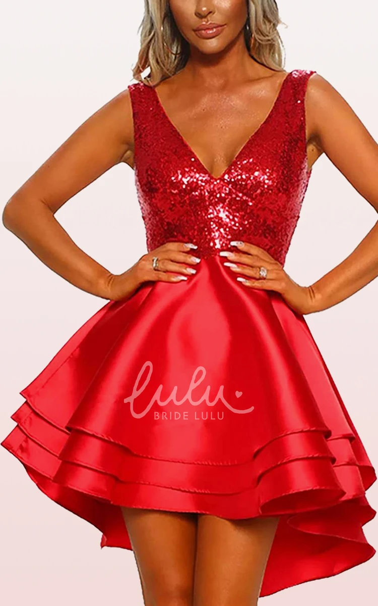 Ball Gown Satin Sequins Homecoming Dress with Ruffles Sleeveless Simple Women