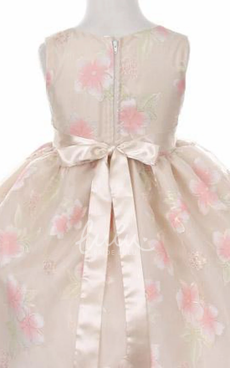 Organza and Satin Tiered Tea-Length Flower Girl Dress with Bow Detail