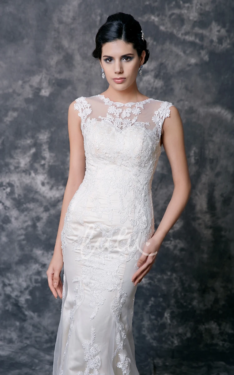 Lace Mermaid High Neck Wedding Dress with Court Train Elegant Sleeveless Bridal Gown