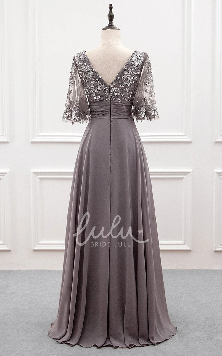 Half Sleeve Chiffon A-Line Formal Dress Ethereal Beauty