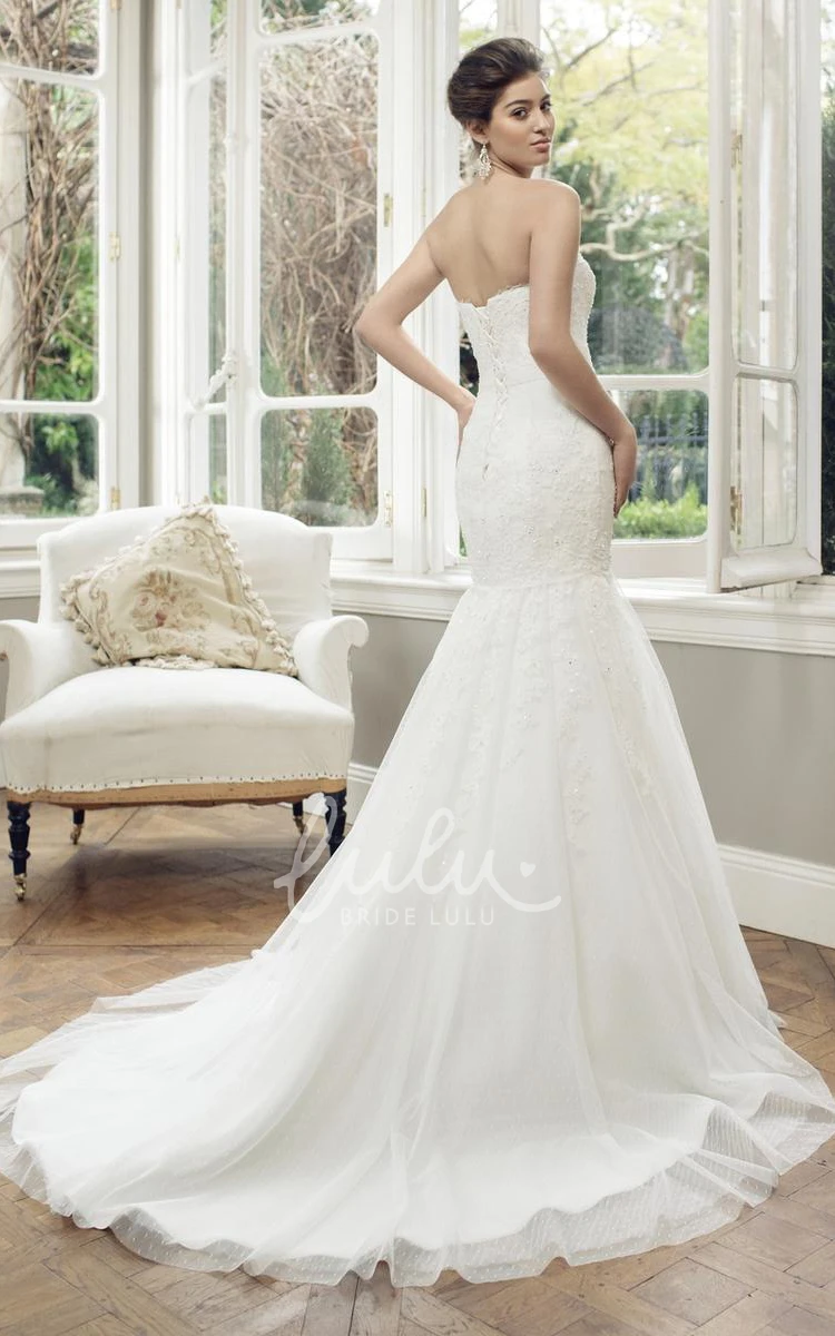 Sweetheart Lace Wedding Dress with Jeweled Bodice Mermaid Style with Lace-Up Back