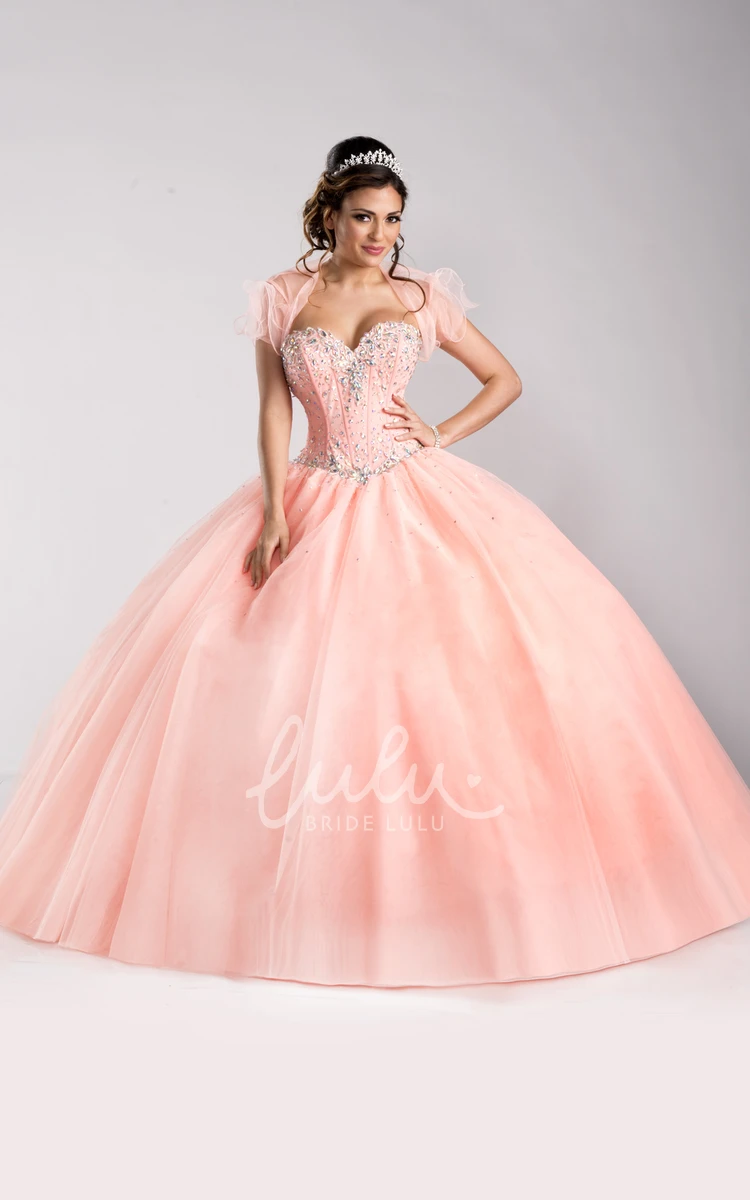 Sequined Sweetheart Tulle Ball Gown with Removable Blouse Prom Dress
