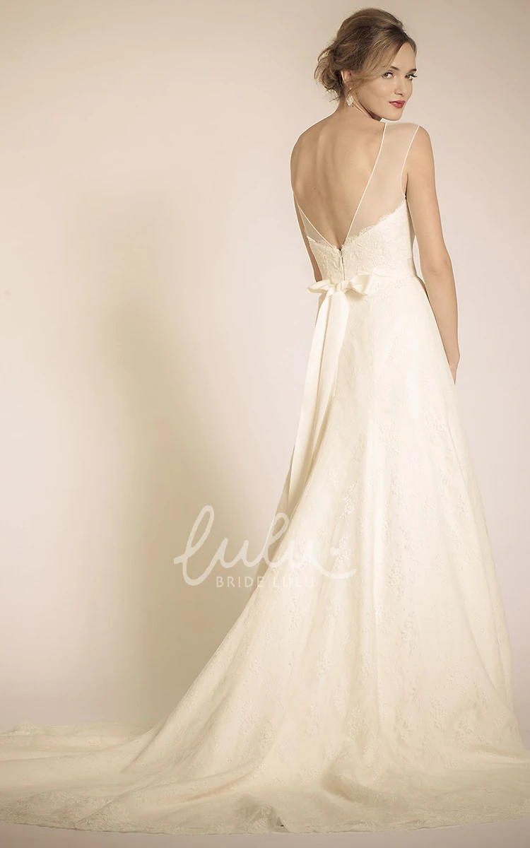 Appliqued Maxi A-Line Wedding Dress Cap-Sleeve Scoop-Neck with Bow