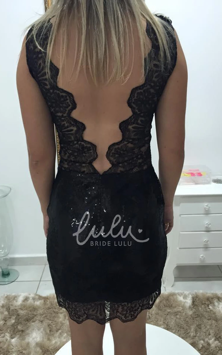 Black Lace Applique Bodycon Cocktail Dress Elegant Women's Party Dress